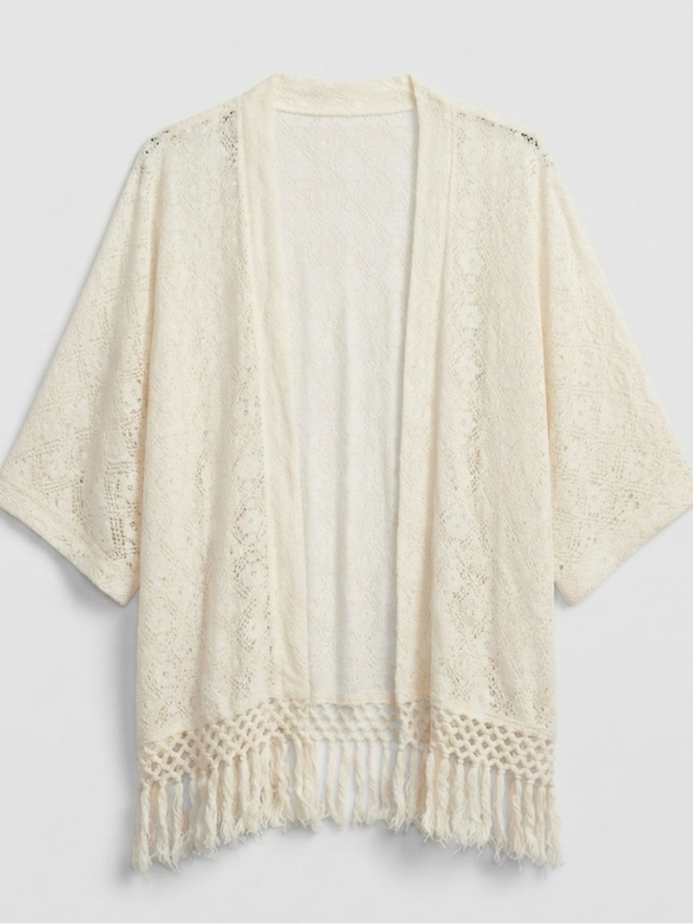American Eagle Outfitters Cream Lace Fringe Shrug - Picture 2 of 3